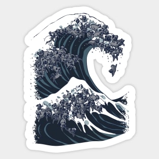 The Great Wave of Black Pug Sticker
